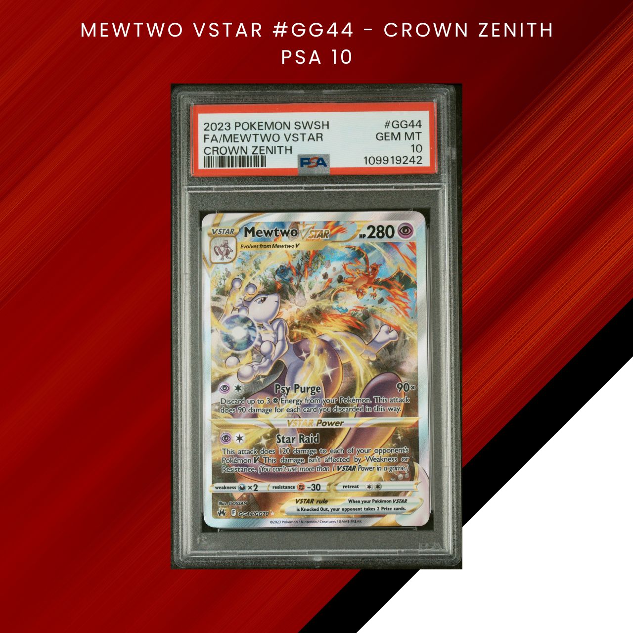 PSA 10 GEM MINT - Mewtwo VSTAR #GG44 - Crown Zenith