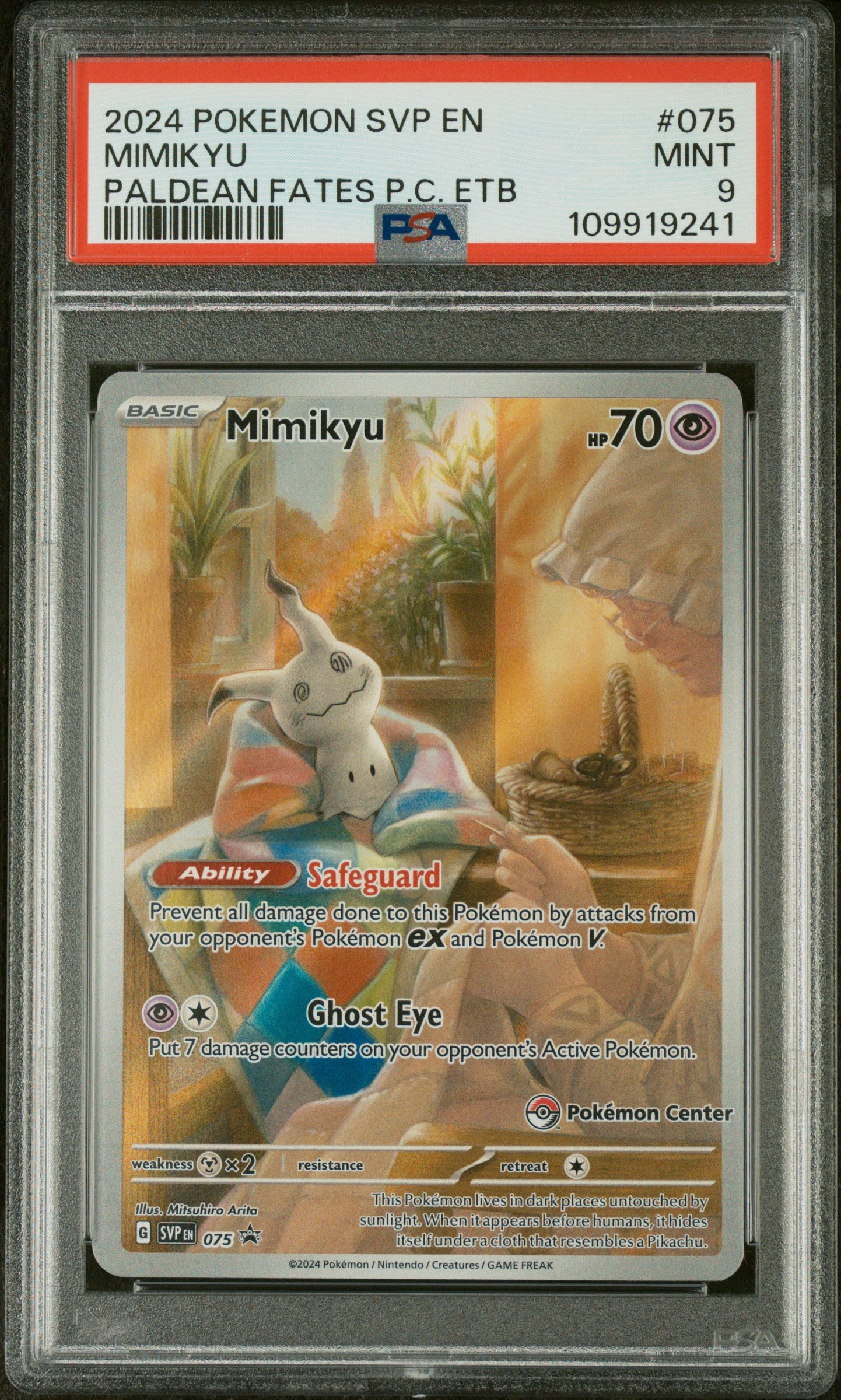 PSA 9 MINT - Mimikyu #075 - Paldean Fates P.C. Promo